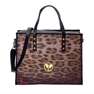 PERSAMAN PIA BLACK ROSE GOLD TONE WITH GOLD TOTE PURSE HANDBAG NWOT